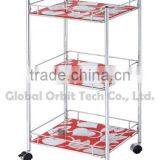 Elegant Looking 3 Tiered Color Glass Food Serving Trolley thumbnail-5