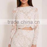 Crochect White Lae Designs Long Sleeve Two Piece Sets Lace Crop Top and Short Pants Designs thumbnail-2