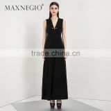 Guangzhou Factory Wholesale New Fashion Wed Leg Sexy Black Sleeveless Ladies Jumpsuits For Women 2016