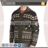 Two-way Front Zip Lambswool Nordic Jacquard Chunky Textured Hand Knit Cardigan thumbnail-1