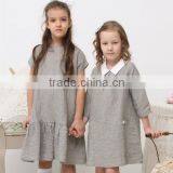 Wholesale Children's Boutique Clothing Spring Summer Girl Dress of 9 Years Old Half Sleeve Peter Pan Collar Vintage Linen Dress thumbnail-1