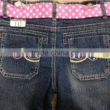 Girls Cotton Spandex Denim Capri With Belt and Rhinestone #9R5559 thumbnail-4