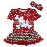 Newborn Baby Red White Polka Dots Green White Chevron Skull Pettiskirt Bodysuit Romper and Headband NB-18M thumbnail-1