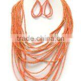 Charm Handmade Beaded Layered Necklace and Drop Earrings Set