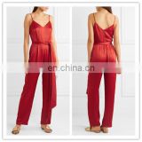 Fashion Women Spaghetti Strap Red Satin Jumpsuit Pants Romper Outfit