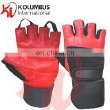 Genuine Leather Weight Lifting Gloves, Black And Red Fitness Training Weight Lifting Gloves