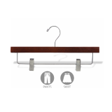 Wooden Pants Hangers, Luxury Wood Skirt Hangers, Glossy Finish With Extra Thick Chrome Hooks & Anti-Wrinkle Clips thumbnail-2