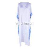 2019 Casual V-Neck Bats Sleeve Side Split Beach Kaftan Loose Summer Dress White Cotton Tunic Women Street Wear Maxi Dress thumbnail-5
