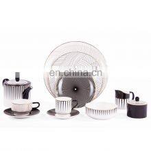 Luxury White and Black Line Ceramic Coffee Mug Tea Cup Porcelain Dinner Set For Restaurant Table Ware thumbnail-1