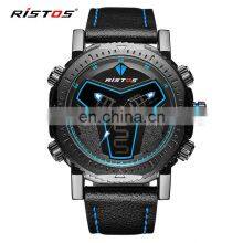 RISTOS 9341 Super Cool LCD Display Watch Leather Multifunction Backlight Men's Chronograph Watch thumbnail-4