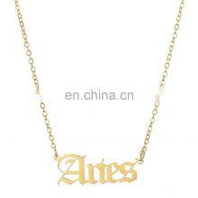 Vintage Gold Silver Stainless Steel 12 Zodiac Sign English Letter Necklace For Women Birthday Jewelry Gift thumbnail-3