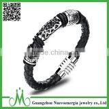 Delicate Bangle 100% Real Leather Braided Stainless Steel Magnetic Clasp Bracelet
