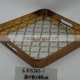 Golden Painted Square Wooden Glass Mirror Tray