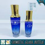 Bule Colored Glass Cosmetic Serum Bottle and Glass Cosmetic Cream Jar With Gold Pump Lid thumbnail-3