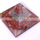 Chakra Red Jasper Pyramid With Flower Of Life Chakra Symbol : Pyramid Meditation