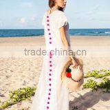 Dresses Latest Women Girl Design Fashion Photos White Pom-pom Decorated Short Sleeve Long Dress thumbnail-4