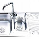 Gourmet Double Bowl Top Mount Stainless Steel Kitchen Sink w/ Drainboard B7 thumbnail-1