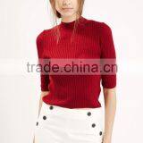 Women Crop Knit Clothes Slim-fit Sweater Ribbed Funnel Neck Knit or Crochet Clothing thumbnail-4