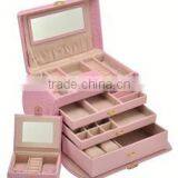 Leather Jewelry Box Watch Organizer Makeup Storage Case With Lock & Mirror thumbnail-1