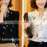 Woman Fashion Desiger Shirts Blouse Mandarin Collar Sexy Chiffon Shirts Tops thumbnail-1