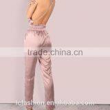 Low Back Cross Back Pink Satin Pictures of Sexy Girls Wearing Jumpsuit thumbnail-4