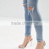 OEM Service Sales Winter Comfortable Cotton Jeans Pent Stonewash Shredded Knees for Lady thumbnail-4