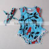 Trendy Wholesale Baby Kids Tree Bird Floral Romper With Headband thumbnail-1