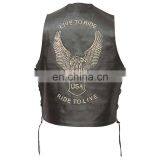 HMB-5010A BIKER LEATHER VEST LIVE TO RIDE EMBOSSING EAGLE VESTS COAT thumbnail-1