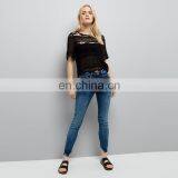 New Fashion Designs Black Short Sleeve Sexy t Shirt Women Casual Lace Blouse