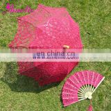Hot Pink Victorian Lace Parasol and Fan