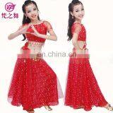 ET-128 Newest Arrival Multi-color Indian Children Performance Belly Dance Costume Including Top and Skirt and Velvet Scarf Suit thumbnail-1