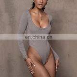 INS Hot Selling Ribbed Long Sleeve Deep Round Neck Bodysuits for Women thumbnail-5
