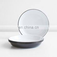 24cm 29cm Customized Logo Decoration 3 Compartment Section Round Kids Outdoor Camping Dinner Enamel Partition Dish Plate