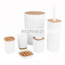 Latest Model Eco-friendly Household White Bathroom Accessories Six-Pieces Bamboo and Plastic Hotel Bathroom Accessories Sets thumbnail-1