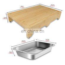 Space Saver Design Bamboo Cutting Board With 2 Big Organizing Stainless Steel Trays And Eco Friendly Sustainable Chopping Board thumbnail-5