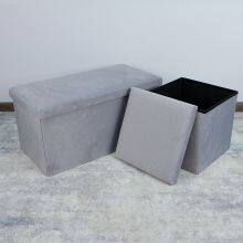 Foldable Storage Velvet Ottoman-Grey thumbnail-4