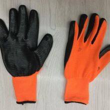 Zebra Waved Orange Polyester 13 Gauge Knitted Blue Nitrile Palm Coated Safety Work Gloves for Workers thumbnail-1