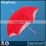 Red Color Heat Shape Beautiful Straight Umbrella With Lace