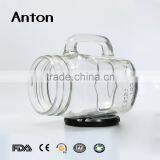 14oz Hot Sale Relief Mason Jar Mug With Handle Metal Lid Clear Glass Mason Bottles thumbnail-4