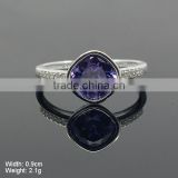 RZA-0945 Rhombus Main Stone Ring in 925 Sterling Silver Jewelry with Purple or Clear Cubic Zircon