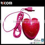 Top Selling Optical Wired USB Rhinestone Mouse,heart Shape Computer Mouse for Women thumbnail-2