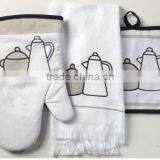 3 Pcs Silk Screen Print Cotton Kitchen Towel Set Oven Mitten Set thumbnail-2