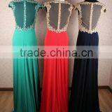 Sexy Elegant High Tall Beaded Cap Sleeve Navy Blue Long Evening Dress China thumbnail-6