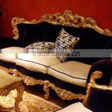 French Style Purple Fabric Living Room Sofa Set/ Luxury Classic Gold Leaf Wooden Carving Sofa thumbnail-1