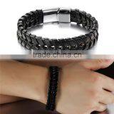 Custom Handmade Bracelet for Men Braided Black Leather Flat Bracelet thumbnail-4