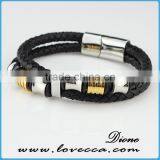 Stainless Steel & Leather Mens Bracelet , Braided Genuine Leather Bracelet Men Stainless Steel thumbnail-5
