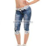 Women Lace Jeans Europe Style Torn Stretch Denim Shorts thumbnail-4