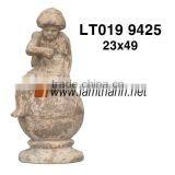 Clay Terracotta Garden Ornament Boy On Sphere Statue thumbnail-1