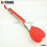 14063 New Heart shape Kitchen and Barbecue Grill Tongs Silicone BBQ Cooking Stainless Steel Locking Food Tong Salad Tongs