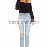 Multi Layers Ruffle Long Sleeve off Shoulder Top Women Stylish Designer Tops thumbnail-2